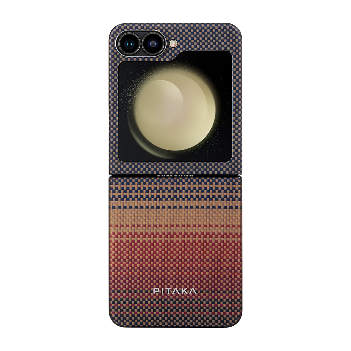 Pitaka Tactile Woven Sunset-Moonrise Serisi Galaxy Z Flip 6 M-safe Şarj Özellikli Aramid Fiber Sunset Kılıf Pitaka Tactile Woven Sunset-Moonrise Serisi Galaxy Z Flip 6 M-safe Şarj Özellikli Aramid Fiber Sunset Kılıf